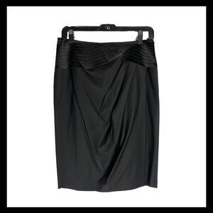 Vintage Bebe Black Wool Satin Waist Pencil Skirt Draped Pleats Y2K Size 6